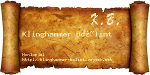Klinghammer Bálint névjegykártya